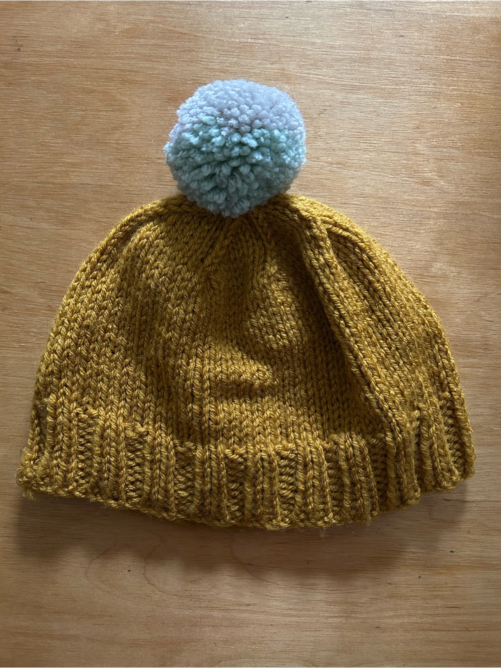 Handknit mustard beanie with Pom Pom